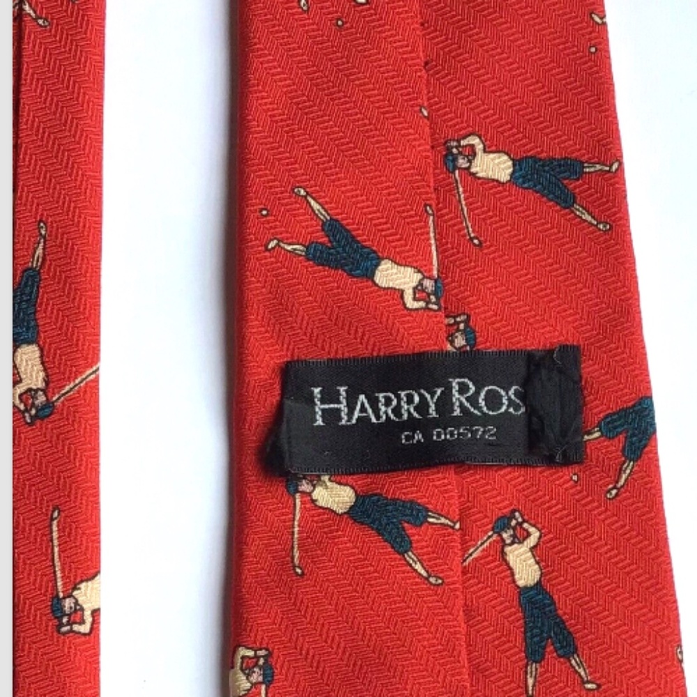 Harry Rosen red with golfers print silk tie made in Canada 🇨🇦